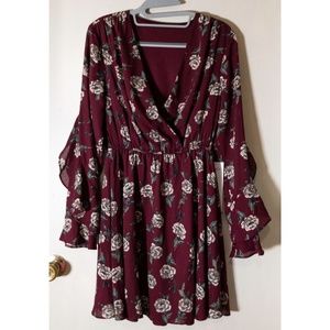NWOT Burgundy Floral Dress